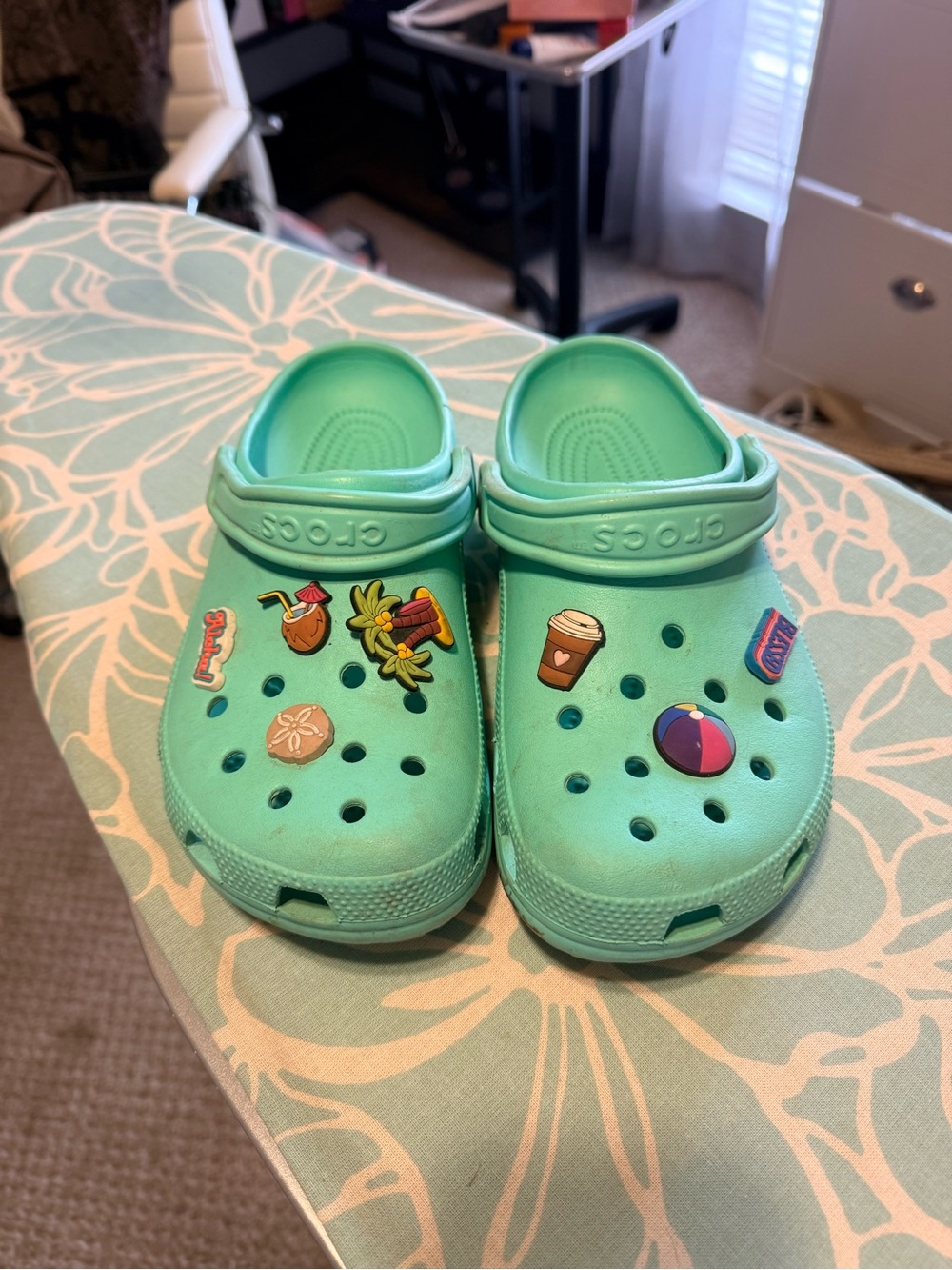 CROCS womens Clogs in Aqua Mint with Jibbitz Charms